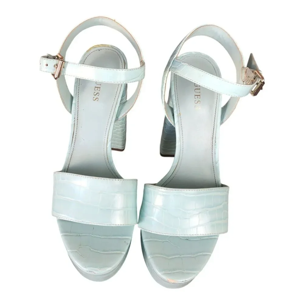 GUESS Powder Blue Y2K 80's 90's Retro Platform Chunky Heels Sz 9‎